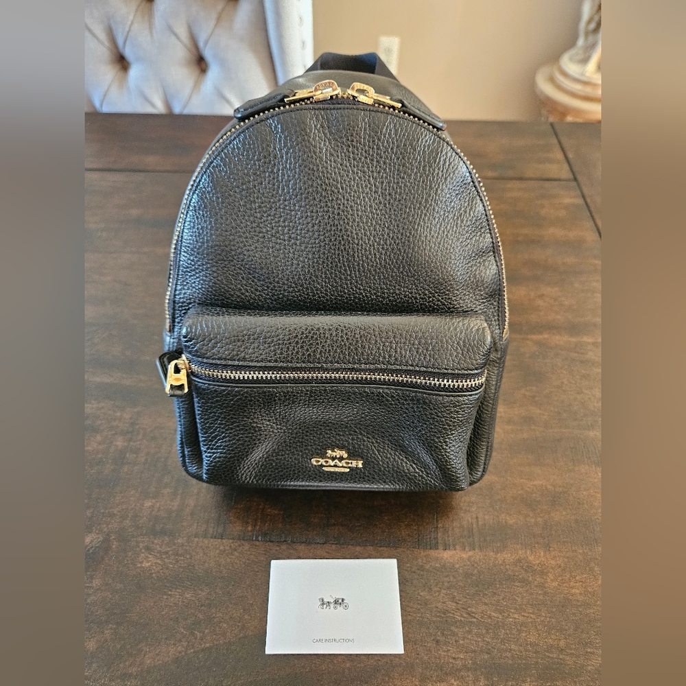 COACH Mini Charlie Backpack in Black - Pebble Leather